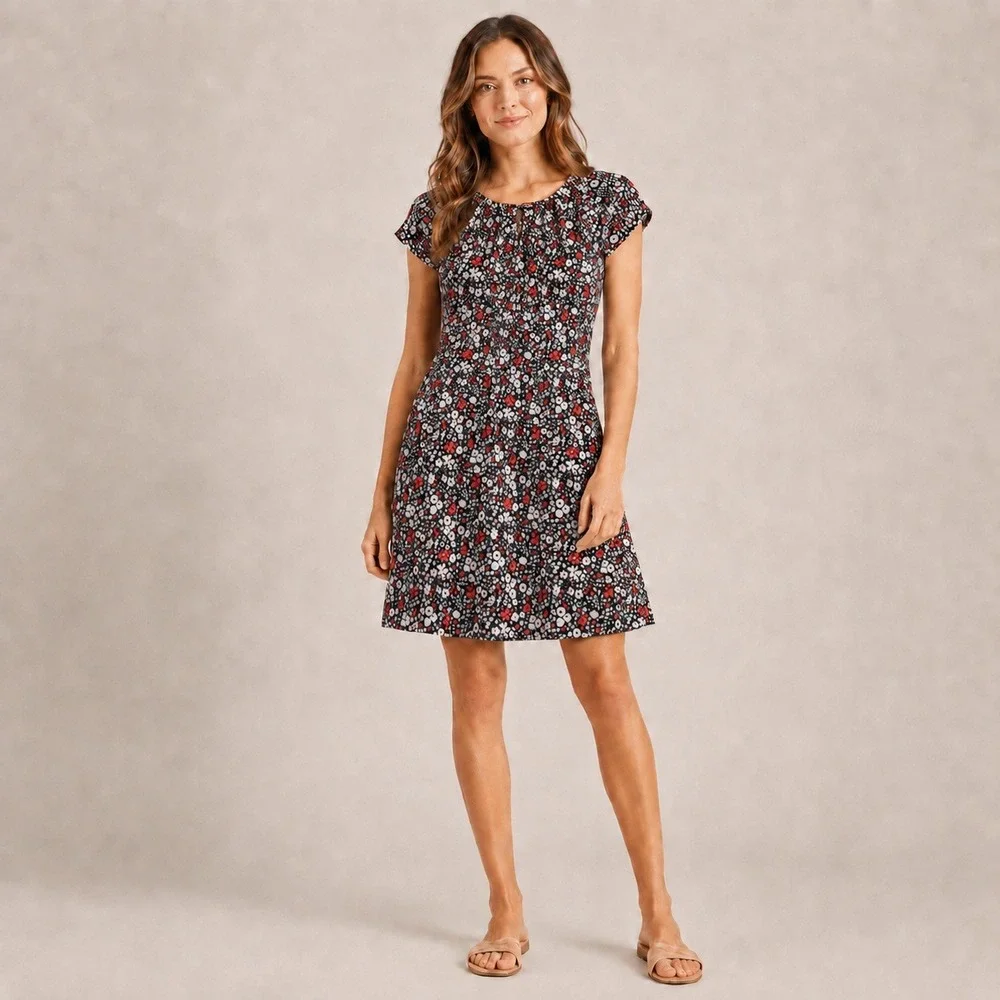 Michael Kors Floral Fit & Flare Dress Womens Small Black Red Ditsy Print Mod